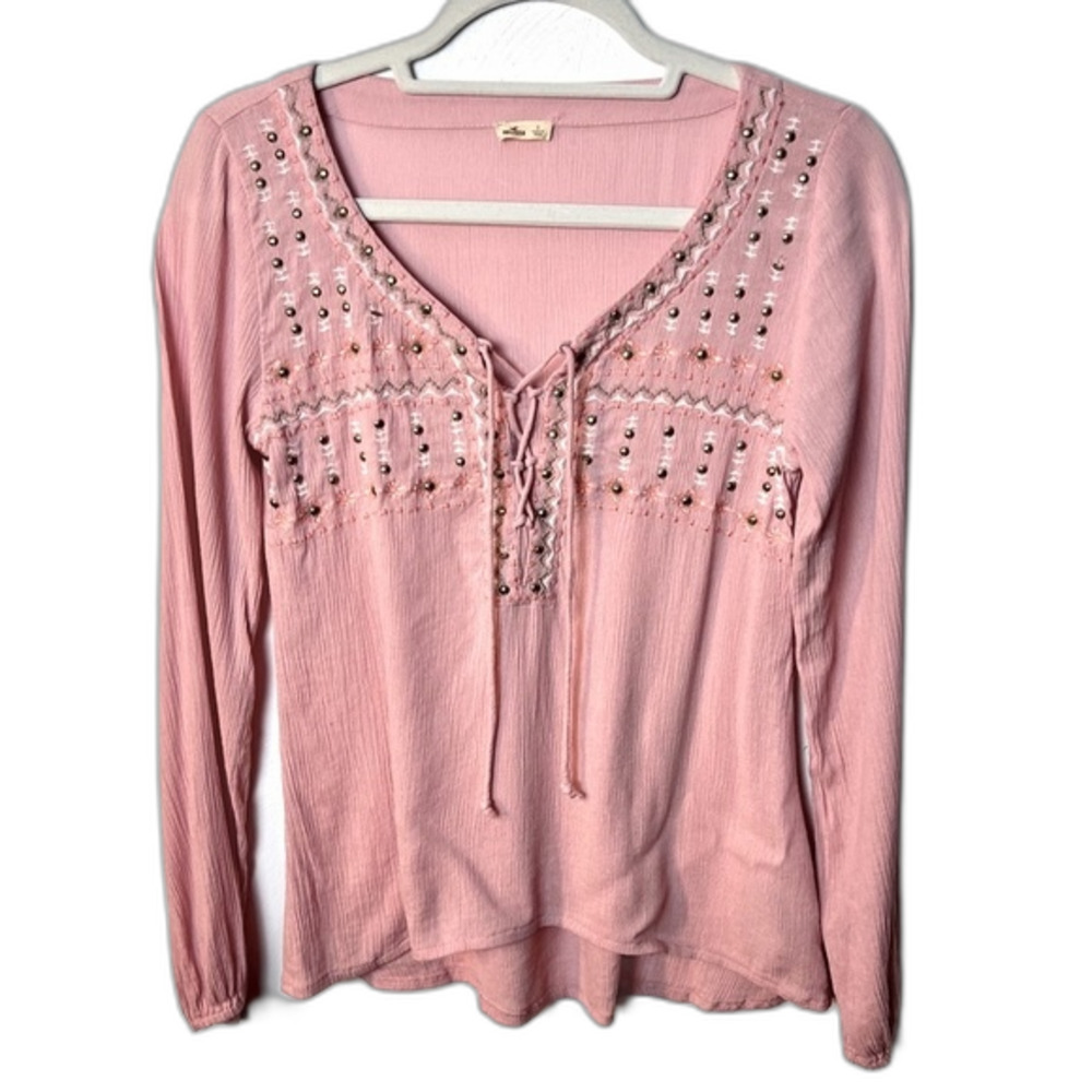 Hollister Long Sleeve Embroidered Blouse Peach Size S